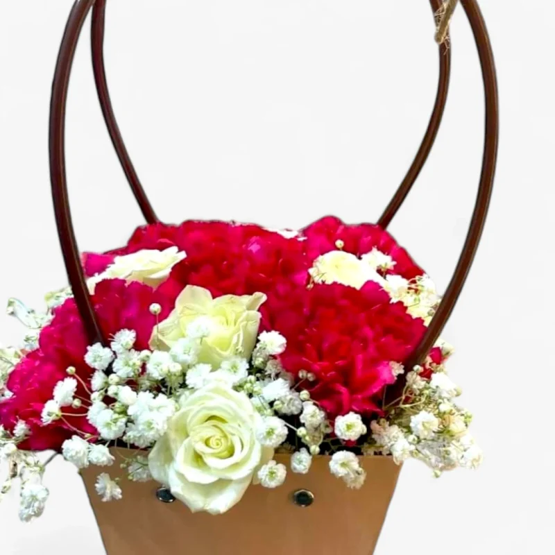 Elegant Basket of Red and White Roses with Baby’s Breath - Image 2