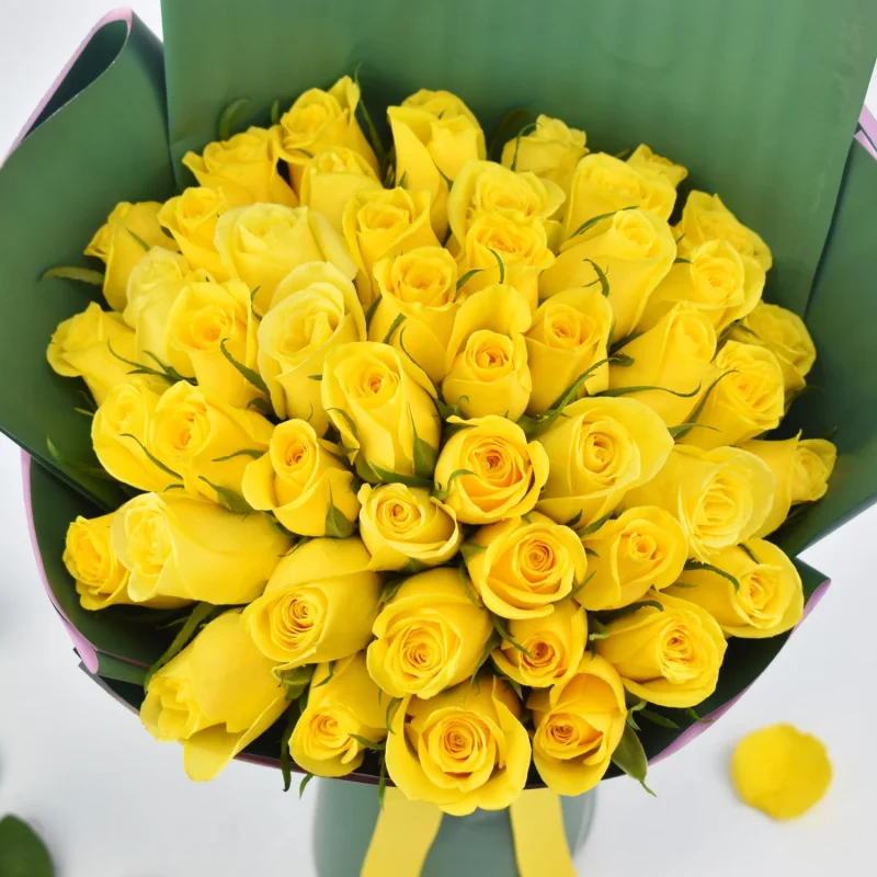 Elegant 35 Yellow Roses Bouquet in Green Wrap - Image 2