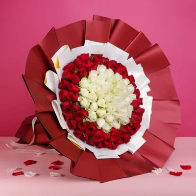 Timeless Love Bouquet – 199 Red white Roses