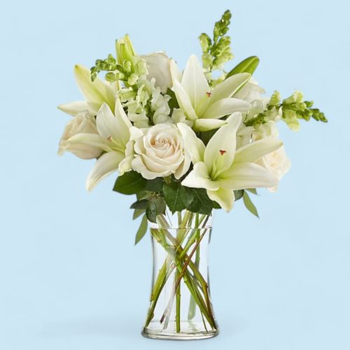 Elegant White Lily & Rose Bouquet