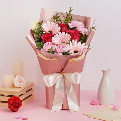 Blushing Grace Bouquet – Pink Gerberas and Roses