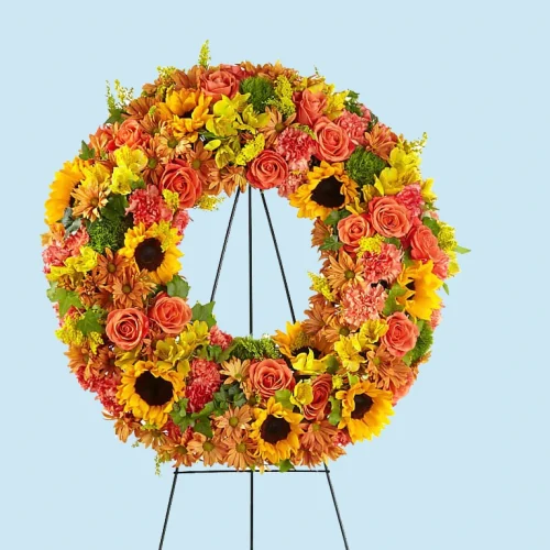 Sunshine Remembrance Flower Wreath - Memorial Ring with Sunflowers & Roses