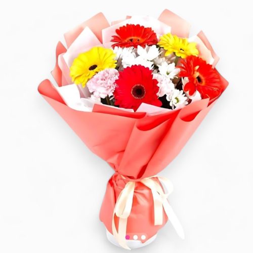 Vibrant 25-Piece Gerbera Daisy Bouquet in Coral Wrap