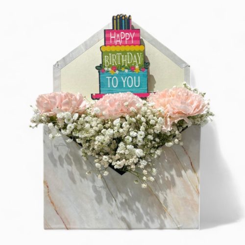 Birthday Celebration Flower Box with Pink Carnations and Baby’s Breath