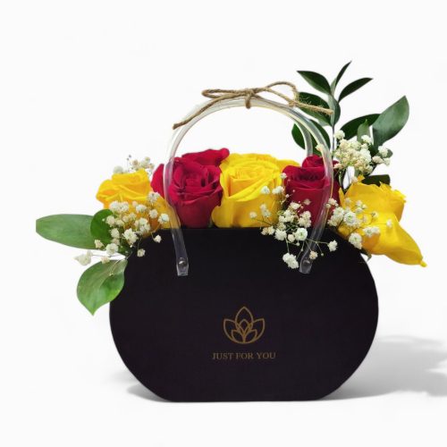 Luxury Red & Yellow Rose Handbag Arrangement