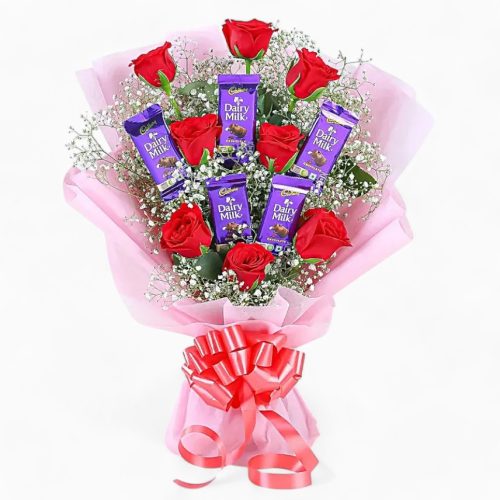 Sweet Love Red Roses & Customized Chocolate Bouquet