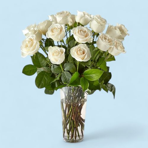 Blush Elegance Bouquet – White Roses