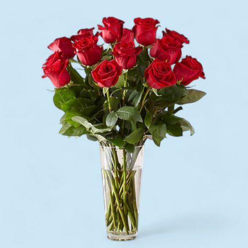 Blush Elegance Bouquet – Red Roses