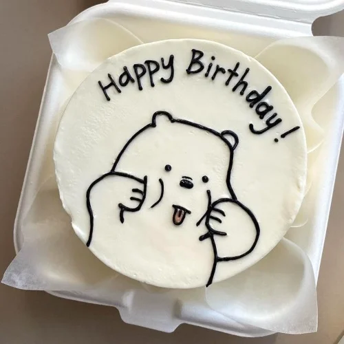 Fluffy Teddy HBD Mini Bento Cake - White