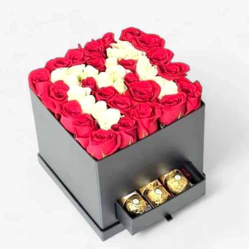Red and White Roses 25 Pcs Fresh Flower Box