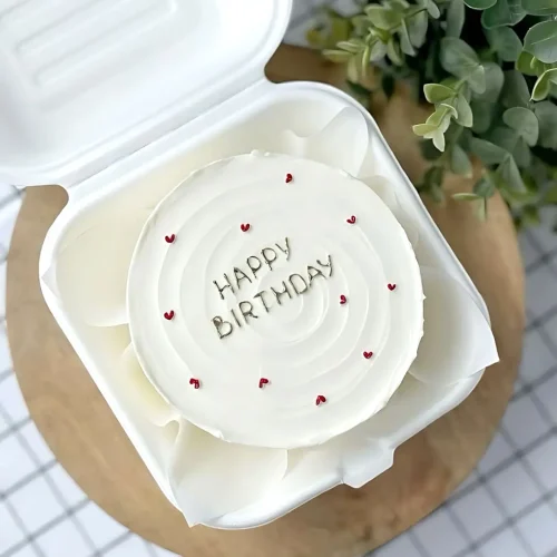 Mini Hearts HBD Mini Bento Cake - White