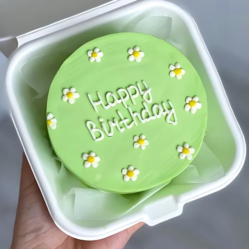 Happy Birthday Floral Mini Bento Cake - Green - Image 2