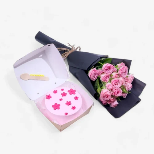 Beautiful Baby Rose Bouquet with flower Mini Cake