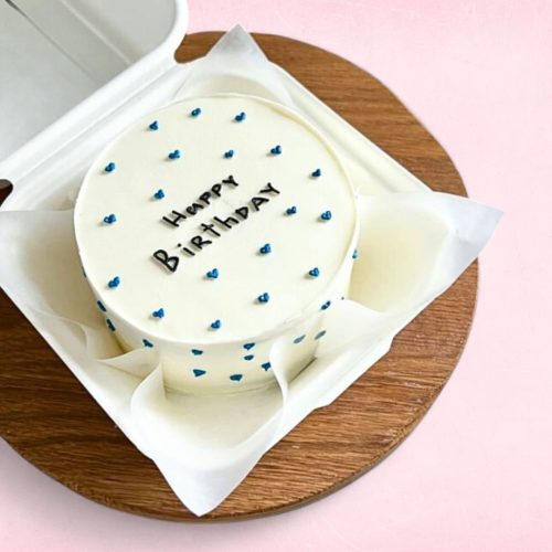 Happy Birthday Blue Hearts Mini Cake - White
