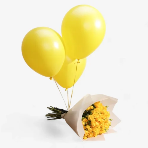 Yellow Baby Roses Flower Bouquet with Yellow Balloon