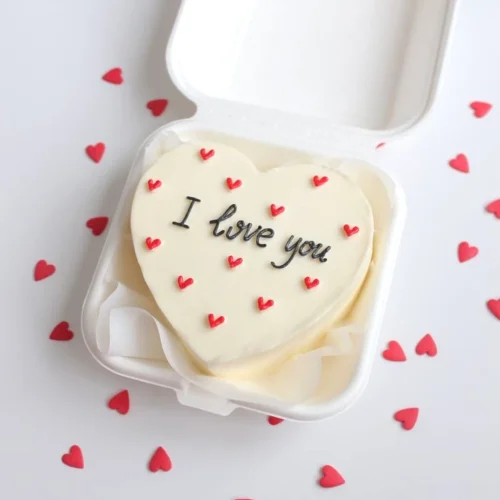I Love You Heart Shape Mini Bento Cake - White