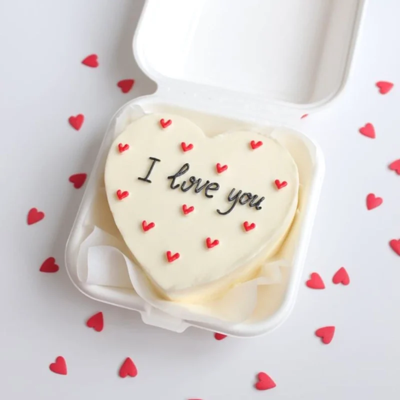 I Love You Heart Shape Mini Bento Cake - White