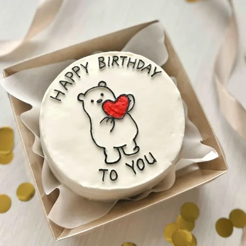 Teddy Heart HBD Mini Bento Cake - White