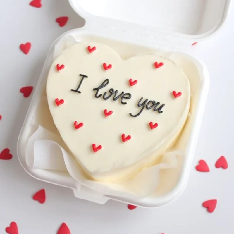 I Love You Heart Shape Mini Bento Cake - White