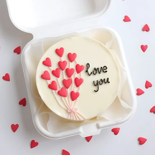 Love You Heart Balloons Mini Bento Cake - White