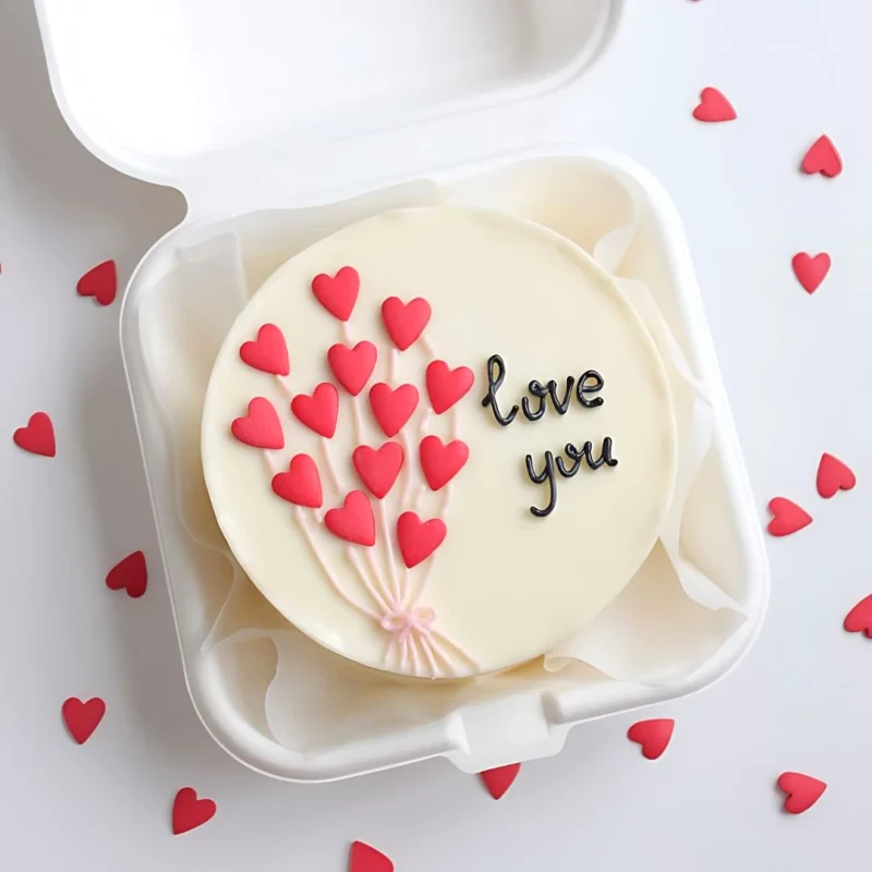 Love You Heart Balloons Mini Bento Cake - White
