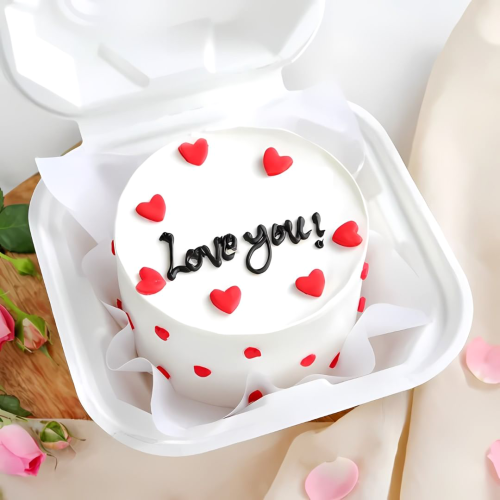 Love You Hearts Mini Bento Cake - White