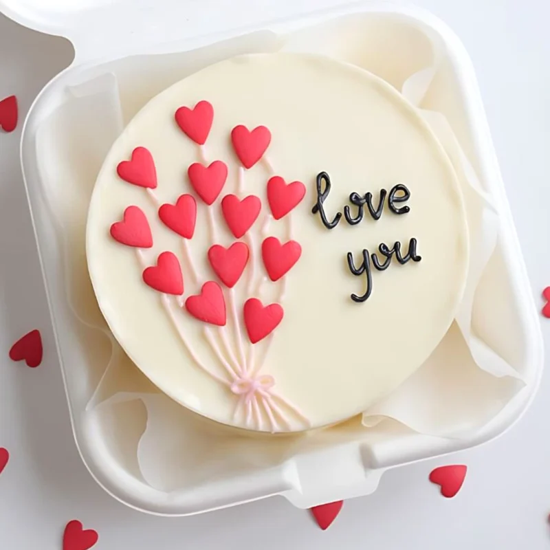 Love You Heart Balloons Mini Bento Cake - White