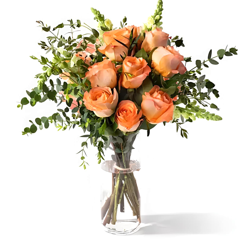 Blooming Peach Rose & Snapdragon Vase Arrangement