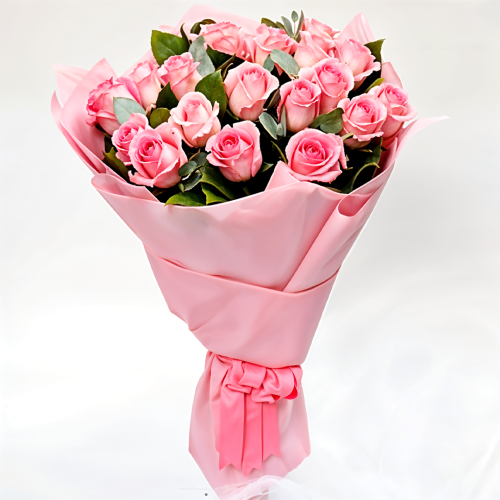 Bouquet Of 20 Pink Roses with Pink Wrap