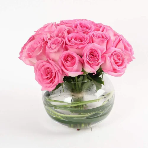 Elegant 25pcs Pink Rose in Fish Bowl Flower vase arrangements