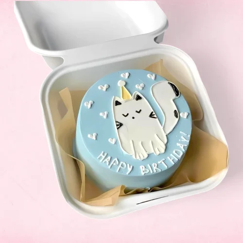 Happy Birthday Cat Mini Cake - Blue