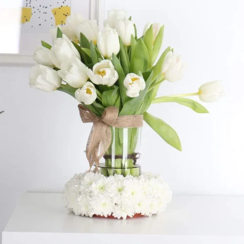 Pure Elegance White Tulip with white chrys Vase Arrangement