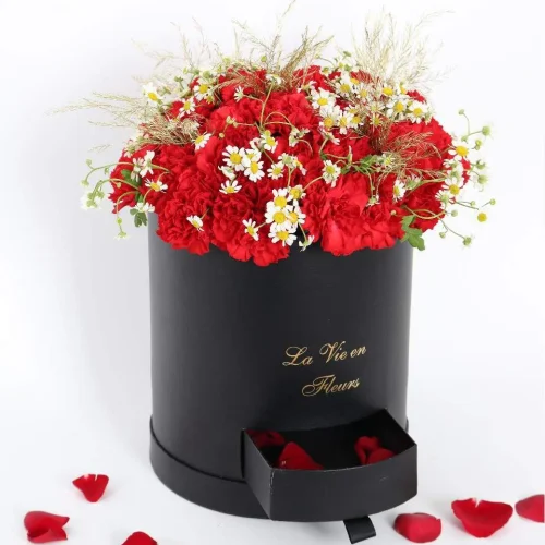 Timeless Charm Red Carnation and Daisy Box