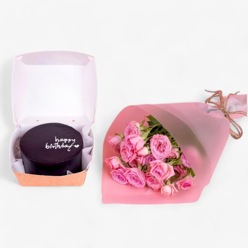 Beautiful Baby Rose Bouquet with Mini Cake