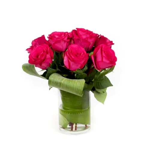 7 Red Roses with Clear Vase Beautifully Design