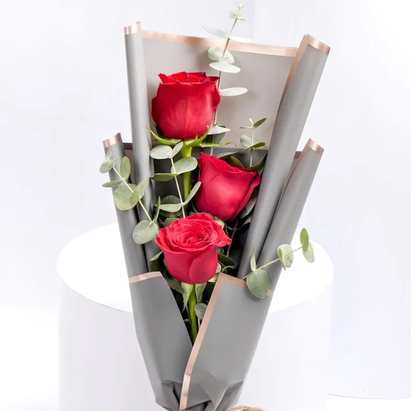 3 Red Roses Bouquet And Chocolate Cake - Image 2