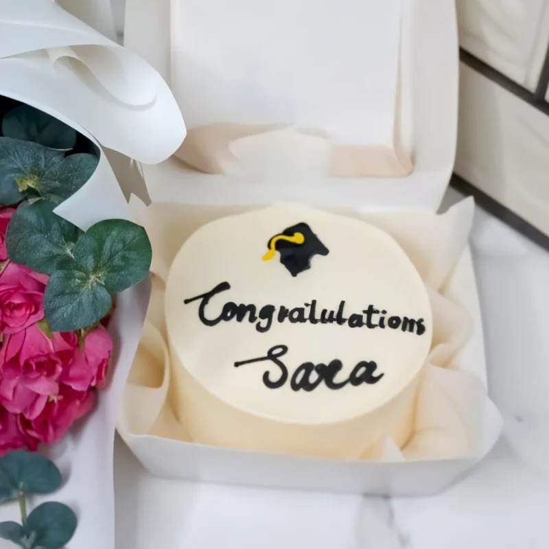 Congratulations Mini Cake & Baby Rose Bouquet - Image 2