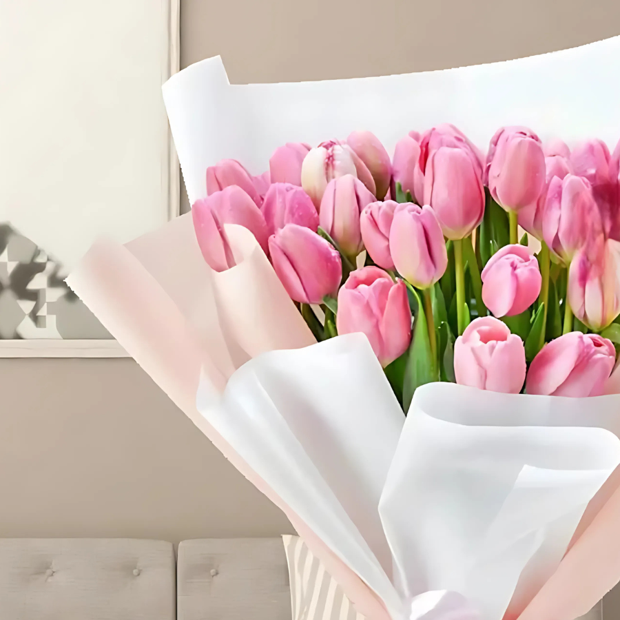 Lovely Bouquet of 30 Pink Tulips - Image 2