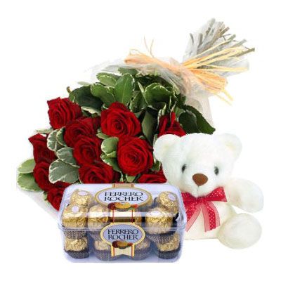 Sweet Love Trio – Roses, Teddy & Chocolates