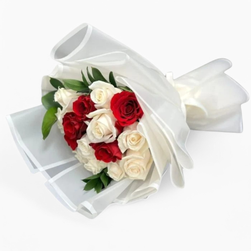 Harmony of Love – Red & White Roses Bouquet