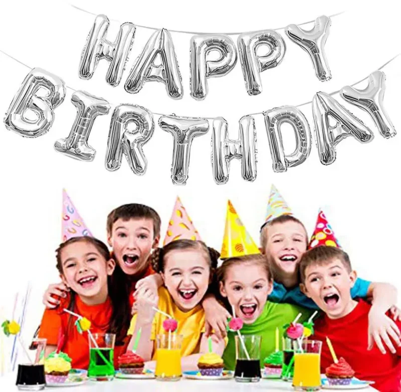 Silver Happy Birthday Foil air Balloon Set – Premium Party Decoration - Image 2