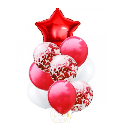 Red Star Confetti Helium Balloon Set – 10 pcs | Bold & Festive Party Decor