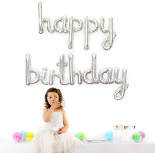Silver Happy Birthday Foil Balloons Decoration Set