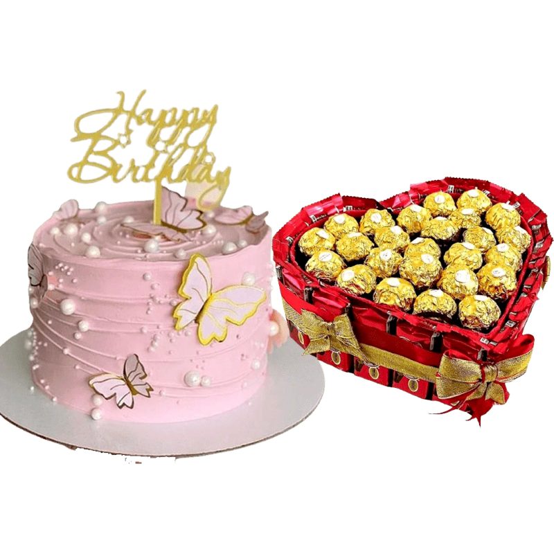Pink Butterfly Cake with Ferrero Bouquet Kids Birthday Cake