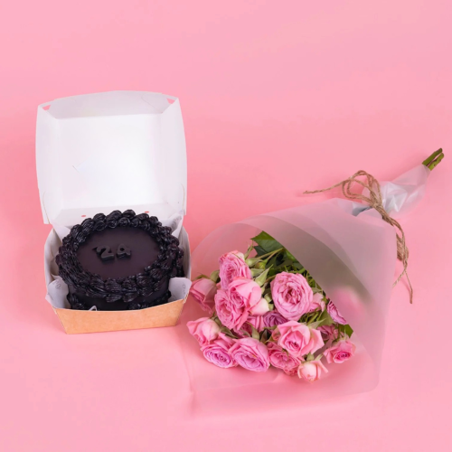 Combo - Pink Baby Roses with Round mini Cake (Any Message)