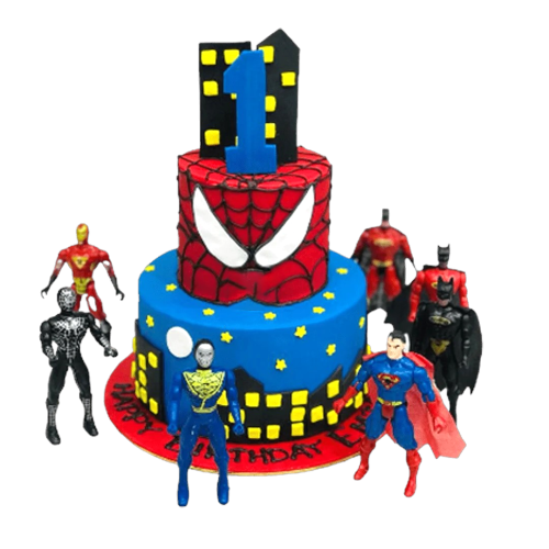 Superhero Design Kids Birthday Cake – 2-Tier Custom