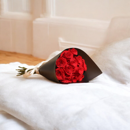 Pure Red Rose Bouquet Elegance - 12 Flowers