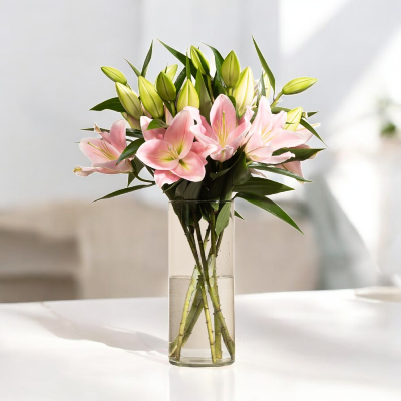 Blush Bloom Pink Lily Vase - Flowers