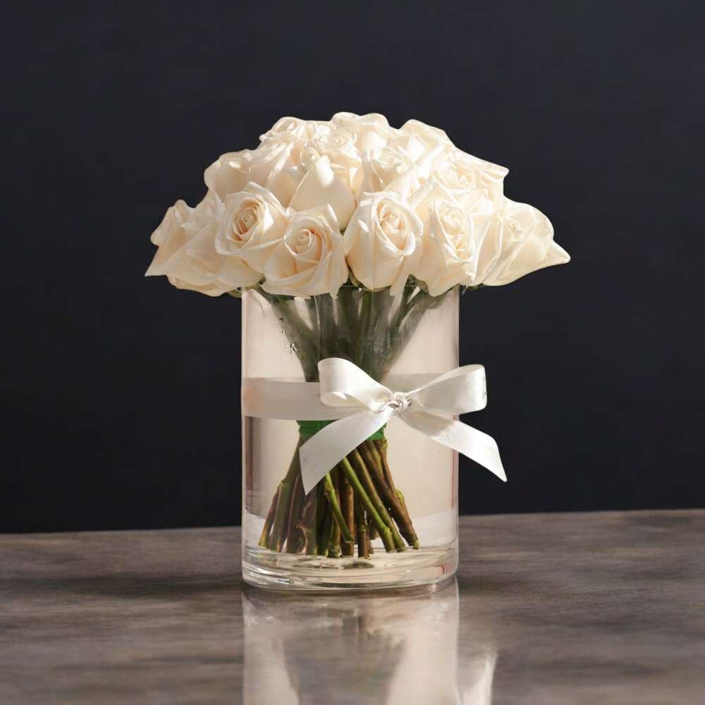 Elegant Purity – White Rose Flower Vase Arrangement