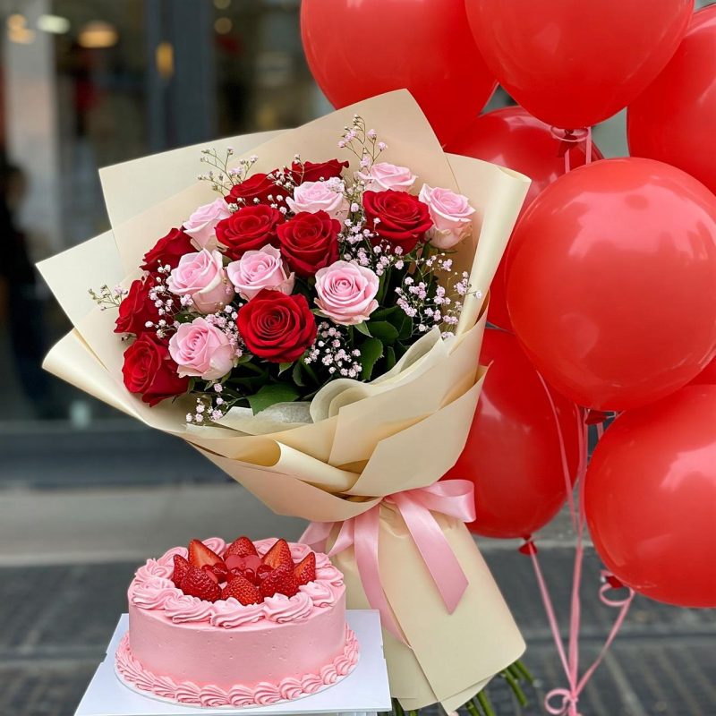 Lovely Celebration Combo – Roses, Cake & Balloons Gift Set